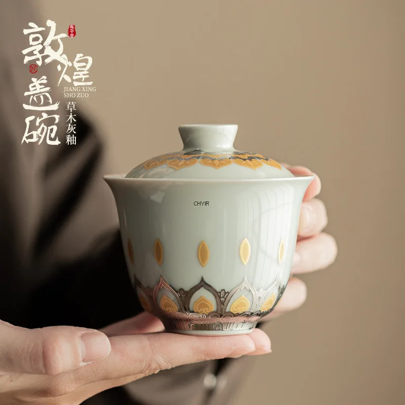 

Ash Glaze Ten Thousand Buddha Lid Bowl Ceramic Cultural And Creative Tea Bowl With Lid Tea Cup Kung Fu Tea Cup