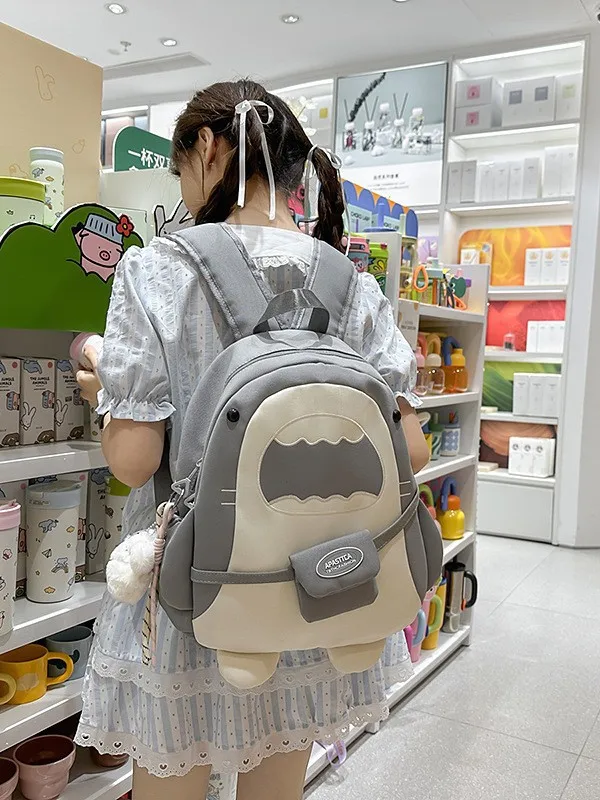 Cartoon Monster Color Block Backpack Japanese Soft Contrast Color Bag Girls Lightweight Large Capacity Campus Student School Bag