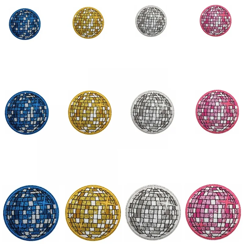 Glitter Embroidery Disco Ball Iron on Patches for Clothing Colored Heart Circle Patch Sparkle Appliques Hot-melt Glue Backing