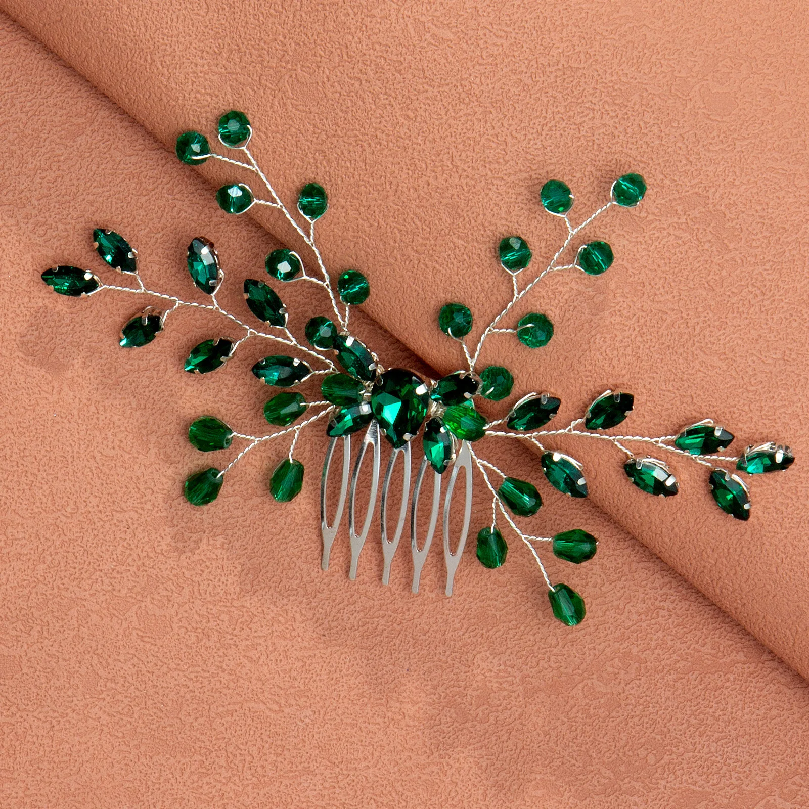 Wedding Hair Comb Tiaras Green Crystal Hairpin Clip Headpiece For Women Wedding Party Hair Ornament Girls Hair Jewelry Crown