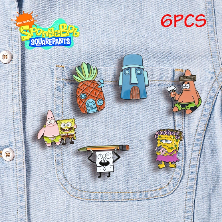 Sponge-bob Cute Cartoon Brooch Anime Figures Patrick Star Enamel Pins Badge Clothing Backpack Decoration Birthday Gifts for Kids