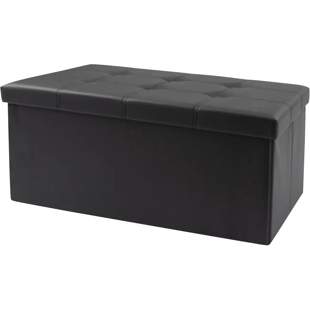 

Кожаная скамья-пуф 30 дюймов с местом для хранения, выдерживает нагрузку до 350 фунтов, идеально подходит для спальни, гостиной и прихожей, черная