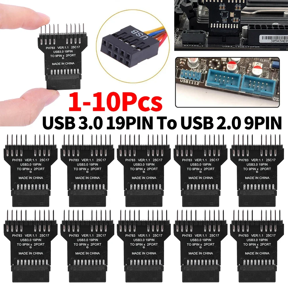 

1-10PCS USB 3.0 19PIN To USB 2.0 9PIN Interface Header Splitter Motherboard Extension Card Interface Connectors for RGB Lamp Fan