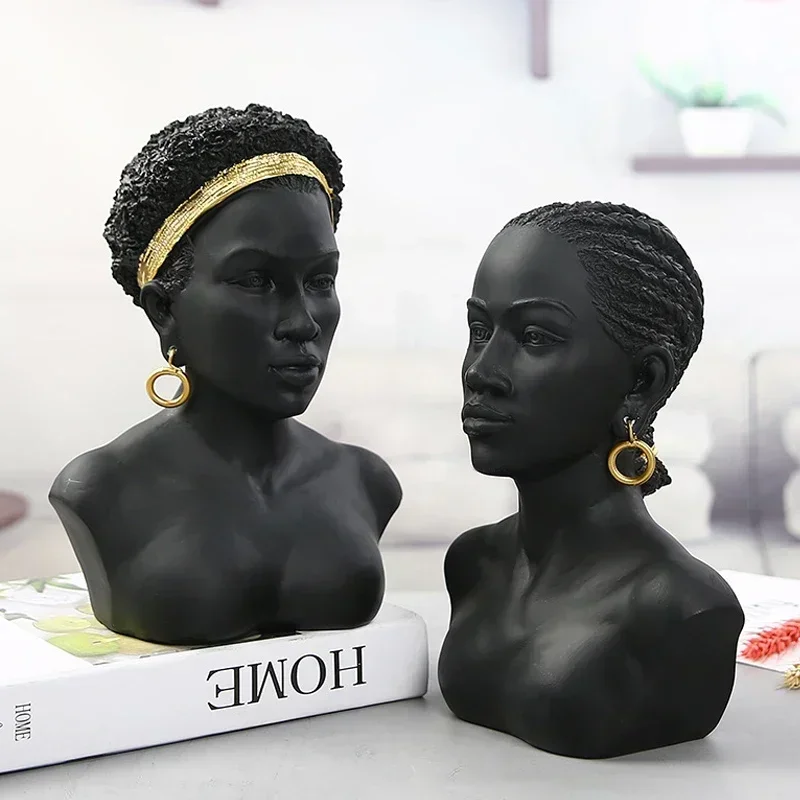 

Resin African Black Woman Bust Statue American Figurines Sculpture Home Decor Living Room Shelf Display Cabinet Desk Decoration