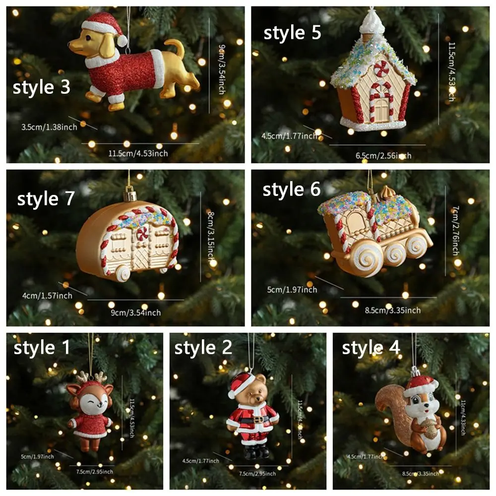 Gold Christmas Tree Pendant Shimmering Matte Finish Little Bear Squirrel Ornament Cartoon Christmas House