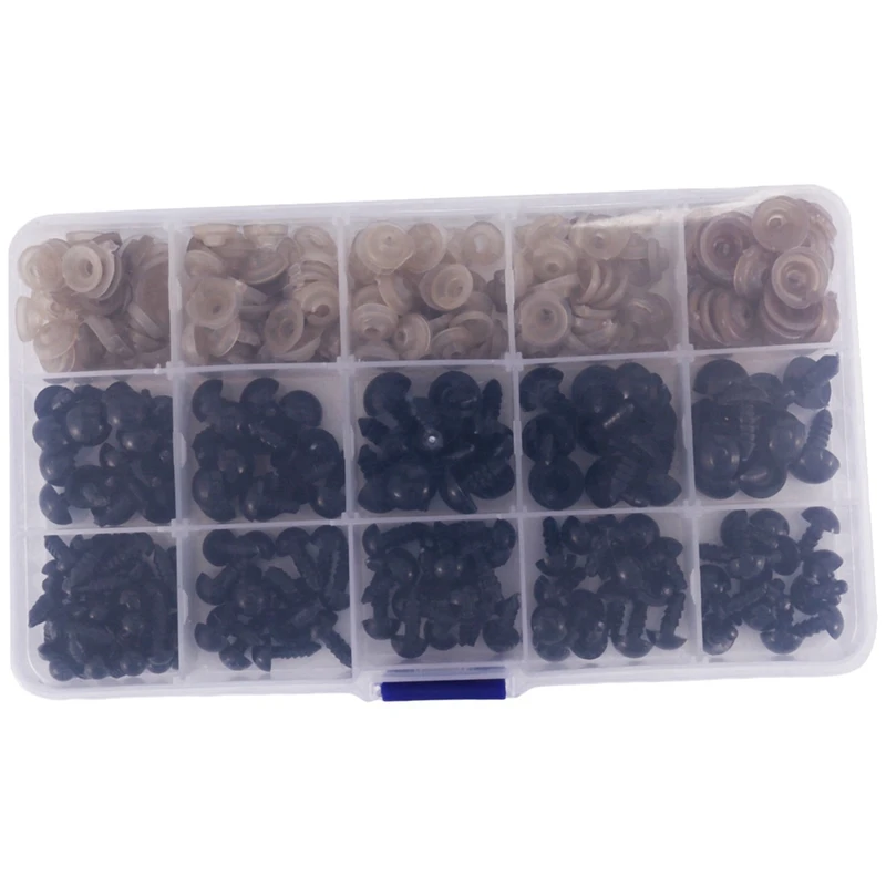 Safety Eyes With Washers, 300Pcs Small Doll Eyes Craft Toy Eyes Teddy Bear Eyes 6Mm/8Mm/9Mm/10Mm/12Mm, Black Plastic Eye