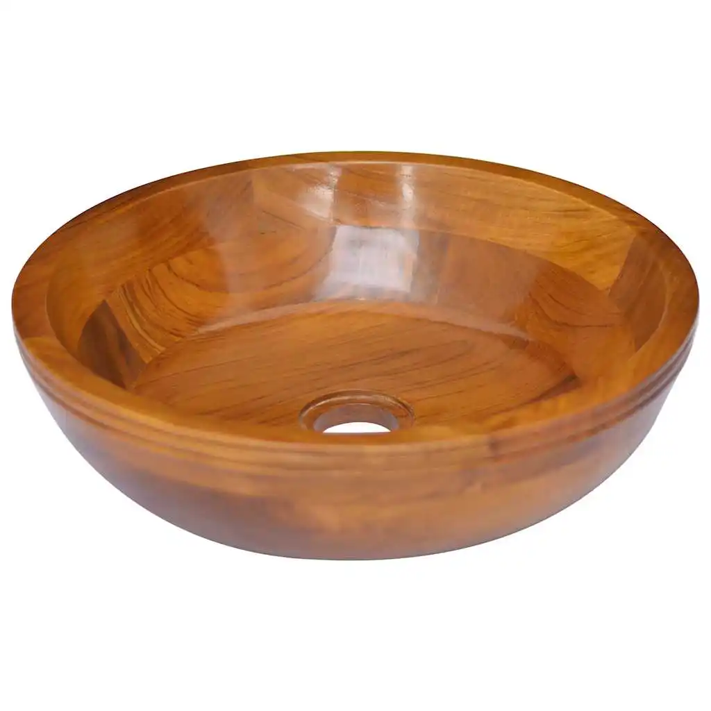 Lavabo de madera maciza de teak Φ40x10 cm, adecuado para todas las baños, duchas y aseos.