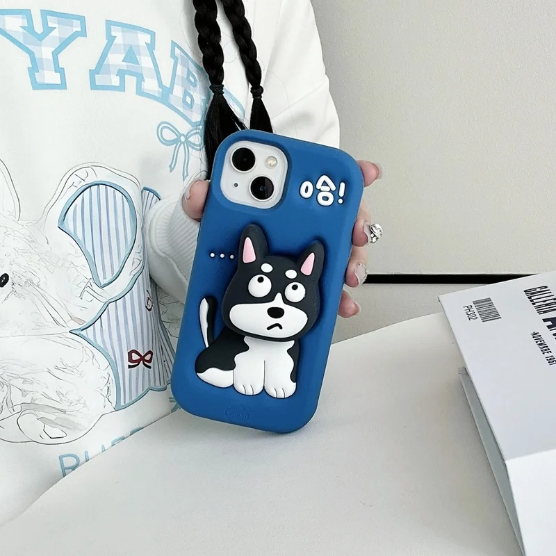 Cute 3D Cartoon Pinch Cat Telescopic Bracket Silicone Phone Case for iPhone 12 13 14 15 16 17 18 Pro Max Soft Stand Holder Cover
