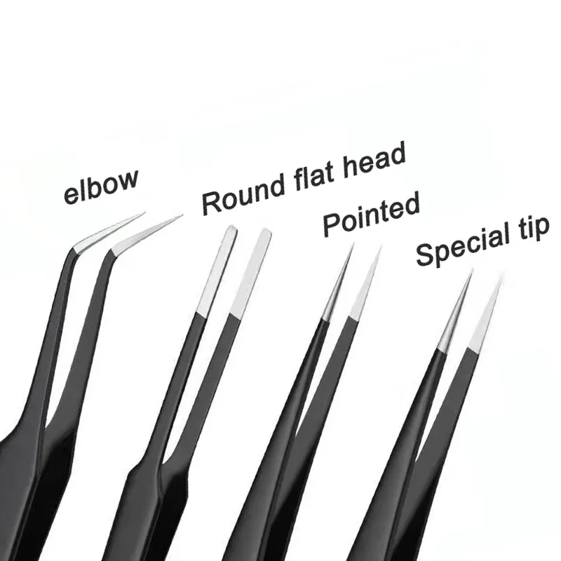 Pinzas antiestáticas de acero inoxidable, juego de pinzas profesionales para cejas, herramienta de reparación de precisión Industrial, rectas y curvadas