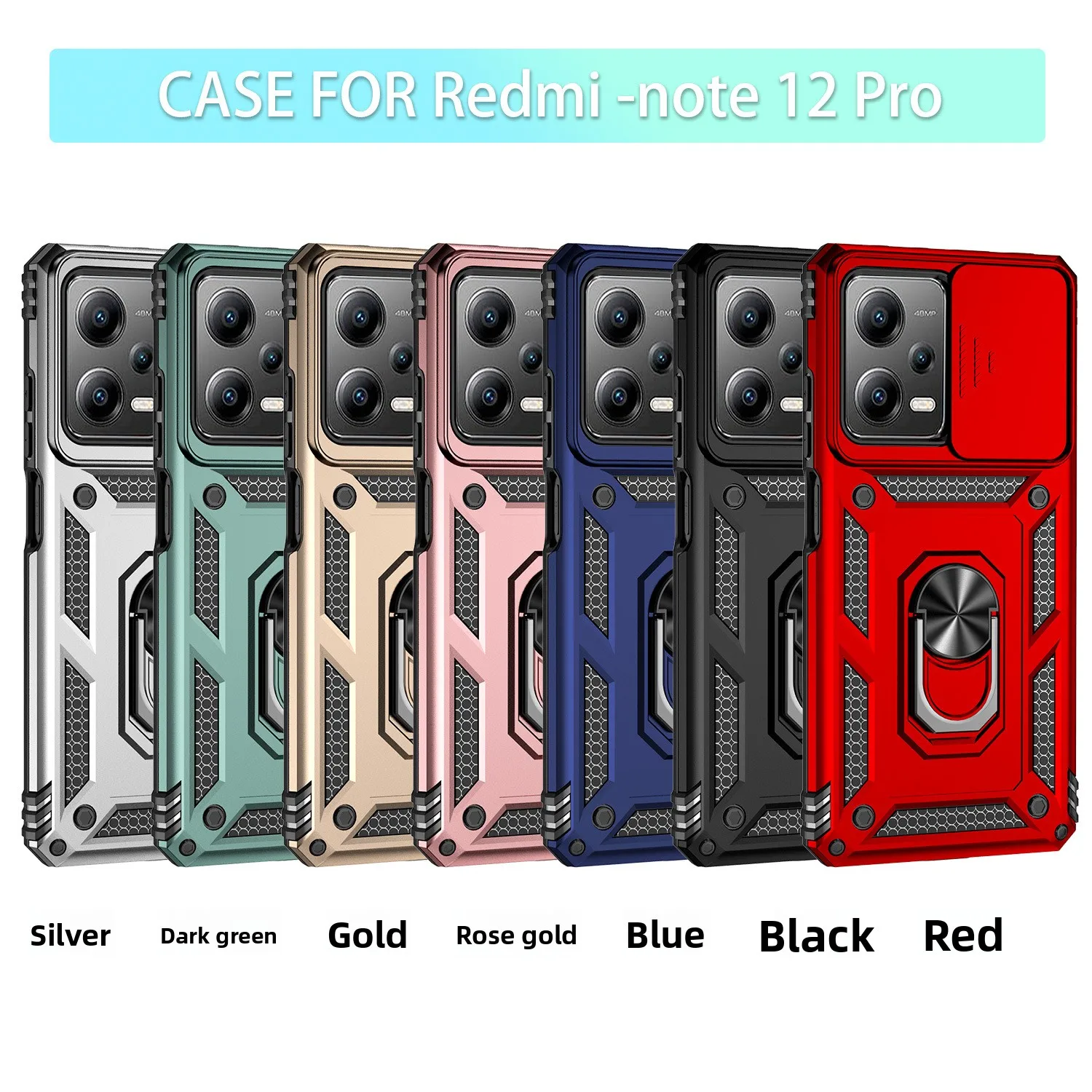 

Armor Shockproof case For Redmi Note12Pro With Ring Magnetic Holder Protect phone case