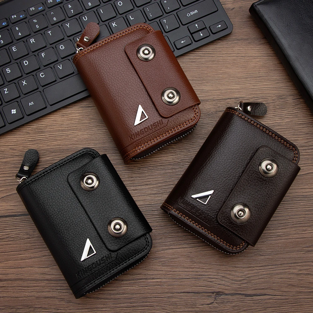 محفظة بإبزيم مزدوج، فتحة بطاقة متعددة، حامل بطاقات بسحاب، محفظة الجهاز للرجال، محفظة قصيرة للعملات المعدنية لتخزين العملات المعدنية للرجال يوميًا #1