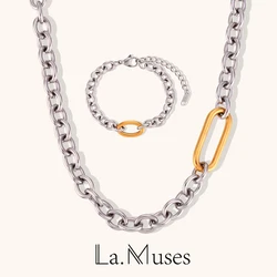 La. Muses Cool 8mm thick stitching O-chain a paperclip buckle jewelry sets bracelet premium stainless steel jewelry Accessories