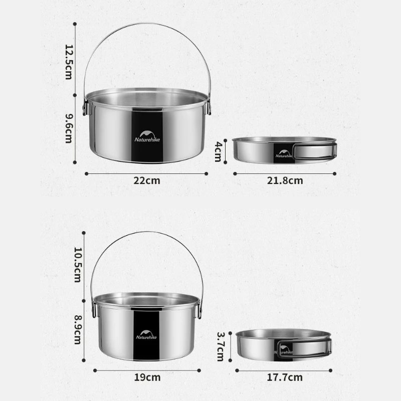 Naturehike 3-in-1 Stainless Steel Cookware Set Camping Nesting Storage Tableware Pots & Cooking Sets Outdoor Picnic Cookware