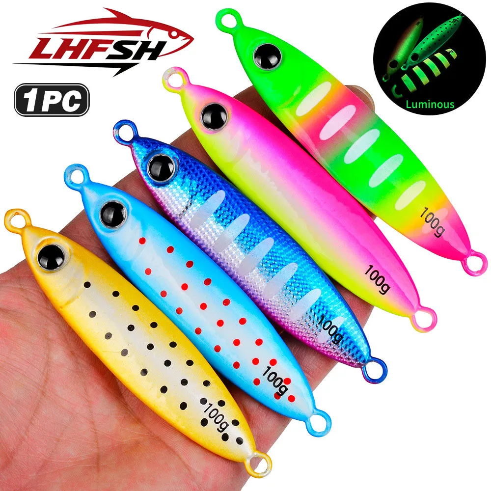Señuelo de Pesca Metálico Luminoso LHFSH, 30g-100g, para Pesca de Largo Alcance en Alta Mar, Cebo Artificial Duro para Atún y Lubina en Agua Salada