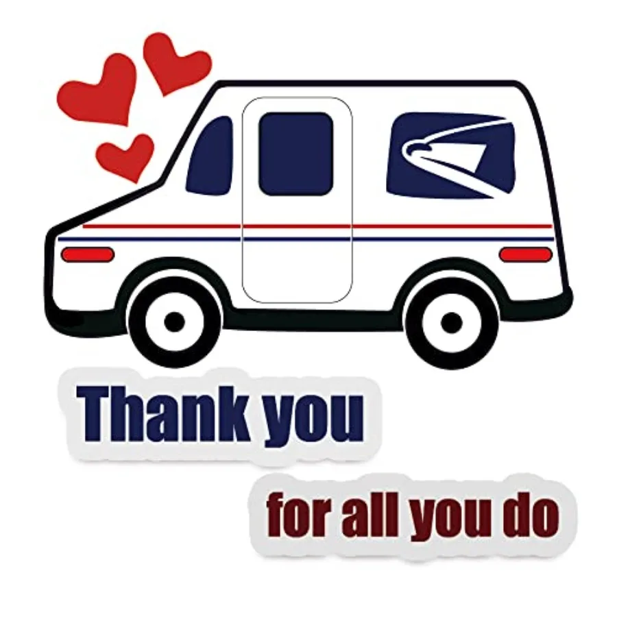 2 Pack Thank You Mailbox Stickers - Red, Art Deco Vinyl Decals for Metal, Plastic, Glass, Wood - 'Thank You for All You Do' Pos