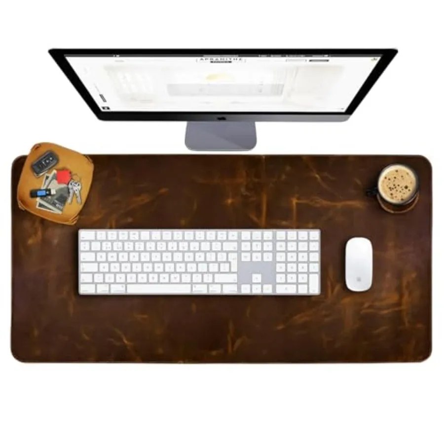 

Real Leather Desk Mat Set 32x16 Large Desk Cover Desk Blotter Protector Computer Gaming Mouse Pad Table Laptop Office Desktop A