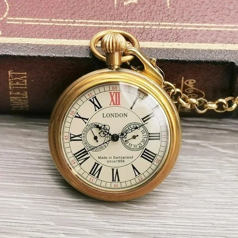 

Antique Retro London 1856's 5 Hand Small Dial Mechanical Pocket Watch Roman Number Open Face Fob Watch Gifts relogio masculino