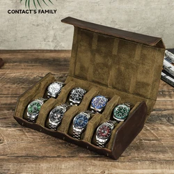 CONTACT'S FAMILY Luxury 8 slot Watch Roll Case vera pelle nabuk orologi Storage Travel Display Organizer confezione regalo per uomo