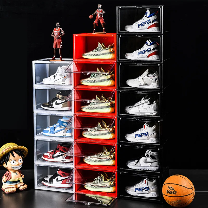 6 Pack Sneaker Storage Box Transparent Sneaker Basketball Shoe Box Magnetic Sneaker Wall Collection Display Shoe Cabinet