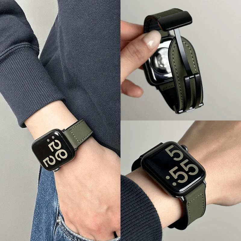Silicone+Leather Strap For Apple Watch Band 49mm 44/42/45/38/40/41mm Accessories Bracelet for iWatch Ultra Series 9 8 7 SE 6 5 4