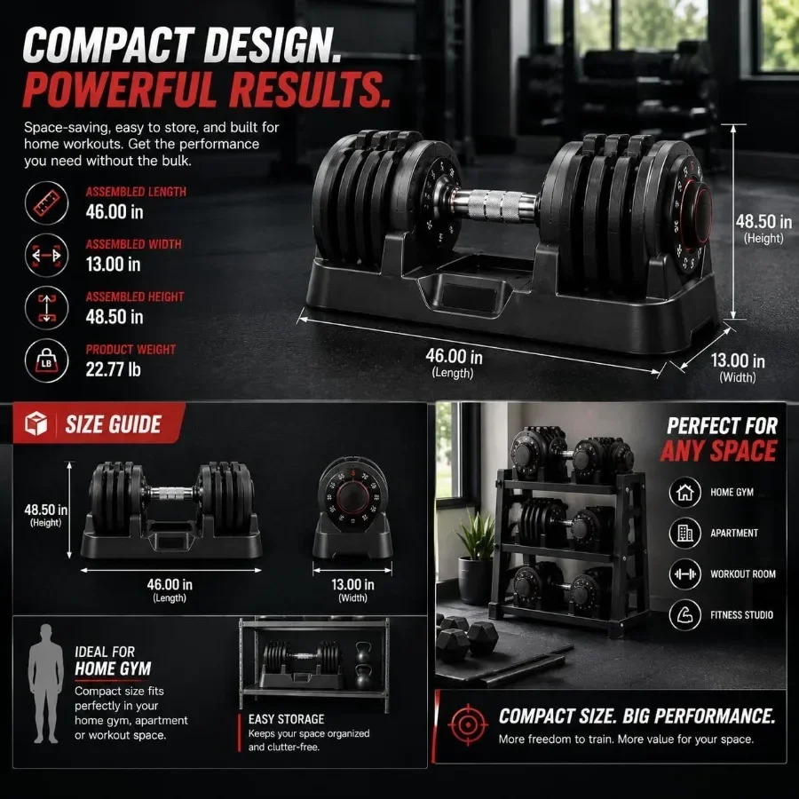 5-55 LBS Adjustable Dumbbell Set, Quick-Select Free Weights