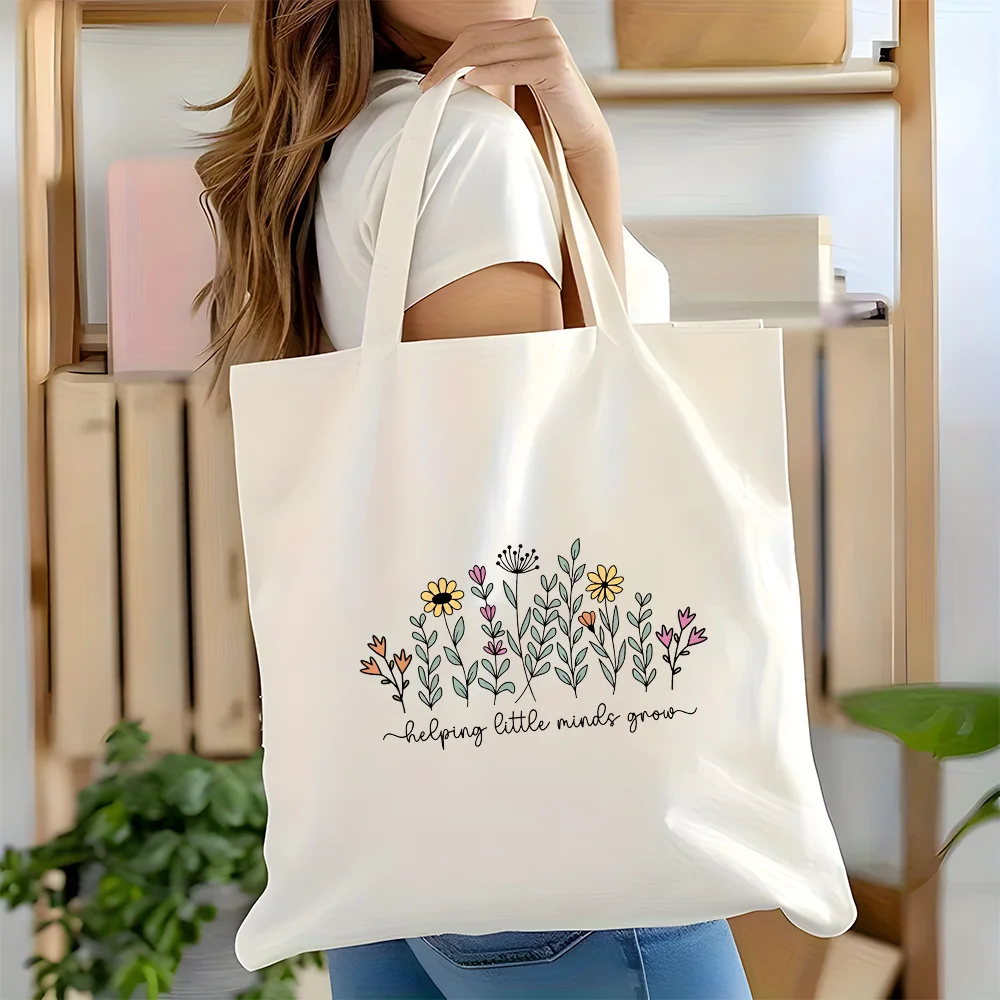 Sac fourre-tout imprimé double face « Aider votre petit cerveau à grandir » pour l'appréciation des enseignants - Sac à bandoulière durable de grande capacité, sac de courses réutilisable, adapté aux cadeaux pour enseignants, à l'usage quotidien et aux courses