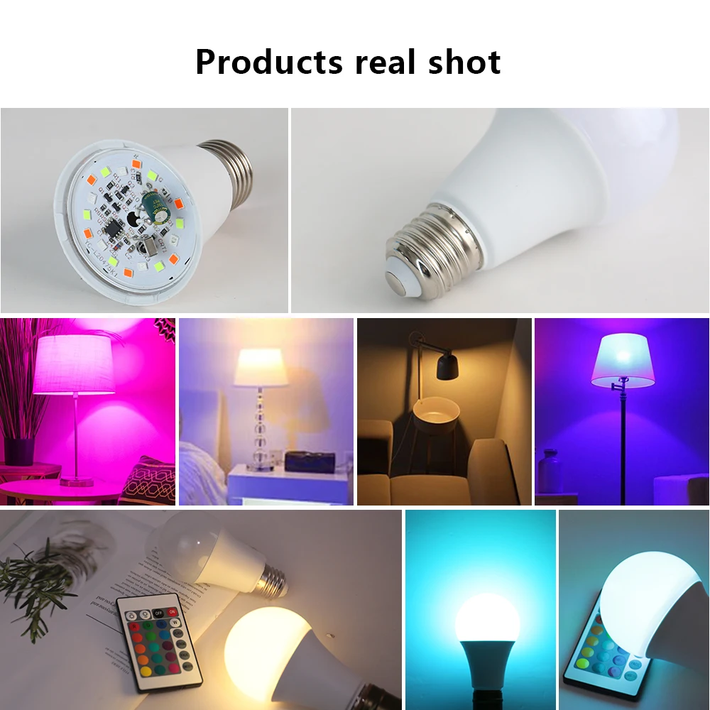 Bombilla inteligente RGB E27, lámpara LED colorida, 5W, 10W, 15W, 220V, 16 colores, regulable, 24 teclas, Control remoto, luz de neón