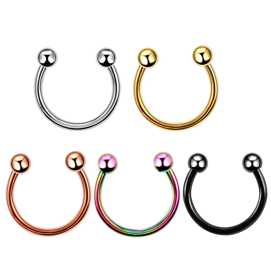 10pcs Piercing Nose Horseshoe Ring Stainless Steel Barbell Septum Nose Spacer Women Fashion Ear Piercing For Unisex Jewelry