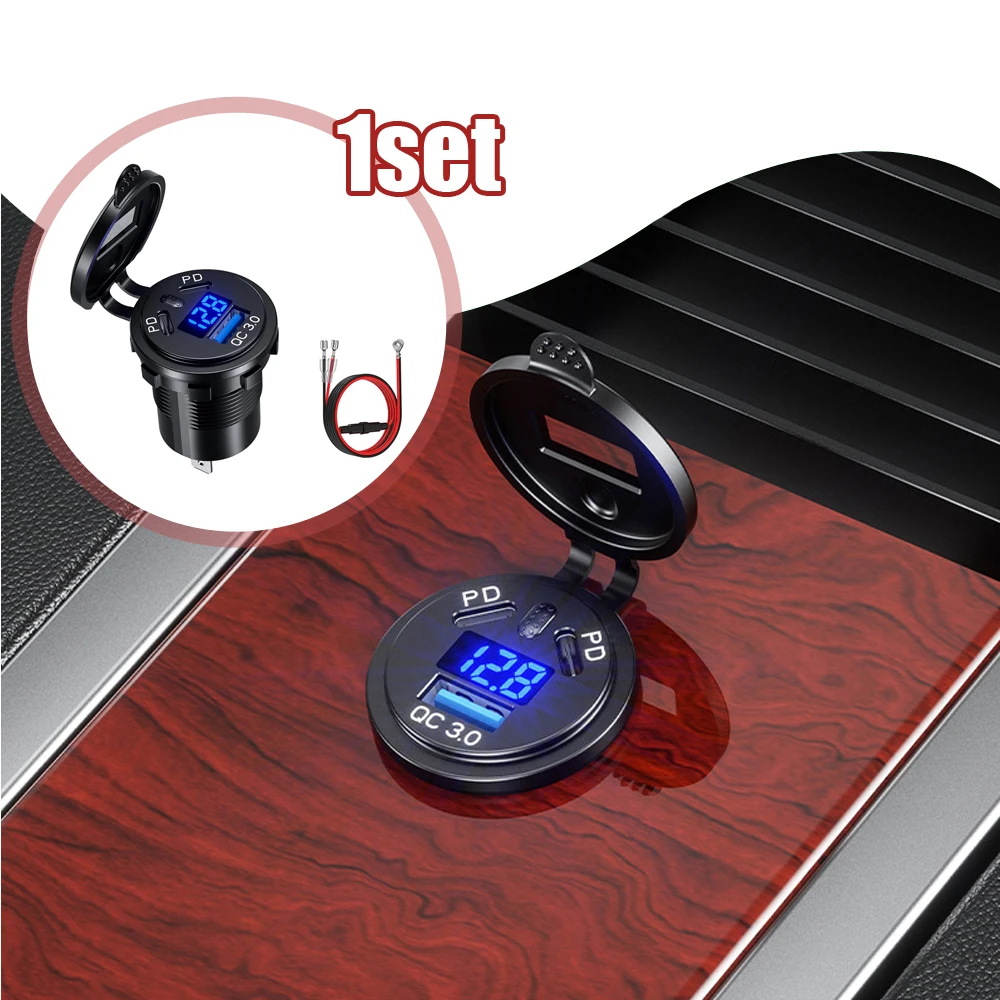 1pc Car Multifunctional Quick Charger Auto Accessories Universal Car PD USB Three Port Charger Black Car Digital Display Charger