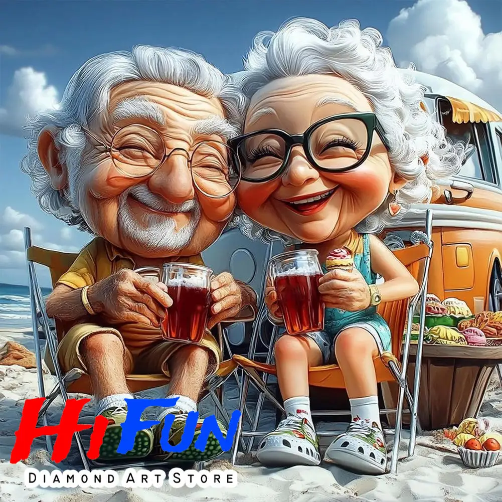 

5D DIY Diamond Painting Funny Senior Couple Beer Graphics Full Diamond Mosaic Embroidery Cross Stitch Kits Handmade Gifts