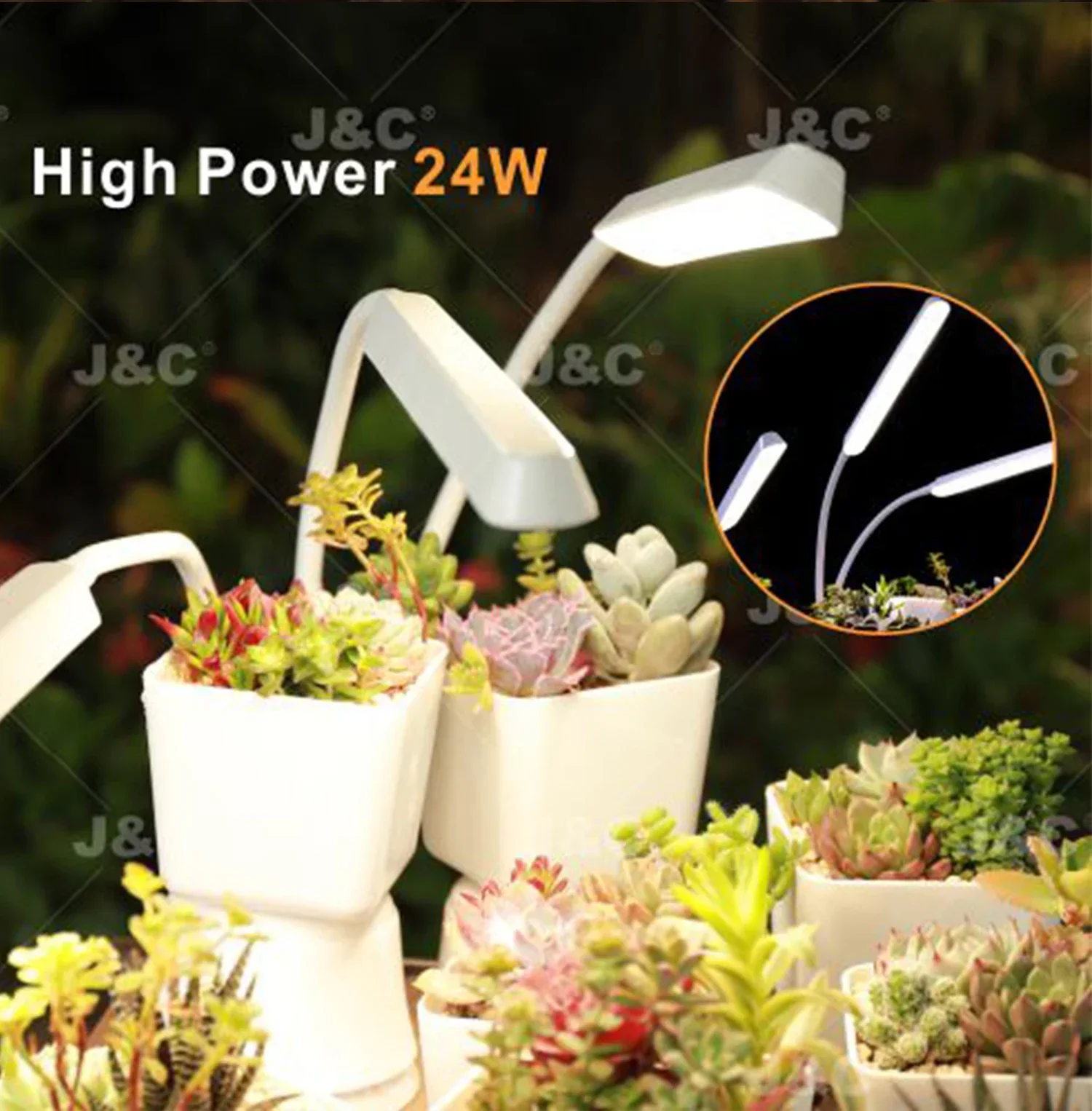 J&C LED Gooseneck Grow Light Indoor Plants with Red Blue Spectrum dimmable timer setting full spectrum