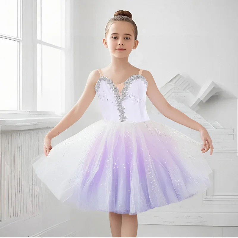 

Балетные трико для девочек, танцевальный купальник для малышей, блестящие юбки со снежинками, детское платье для косплея, костюм для сценических шоу