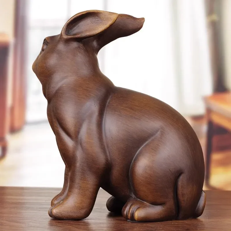Yuanshengjizhen Home Furnishing Solid wood carving rabbit ornament Lucky cute wooden zodiac rabbit