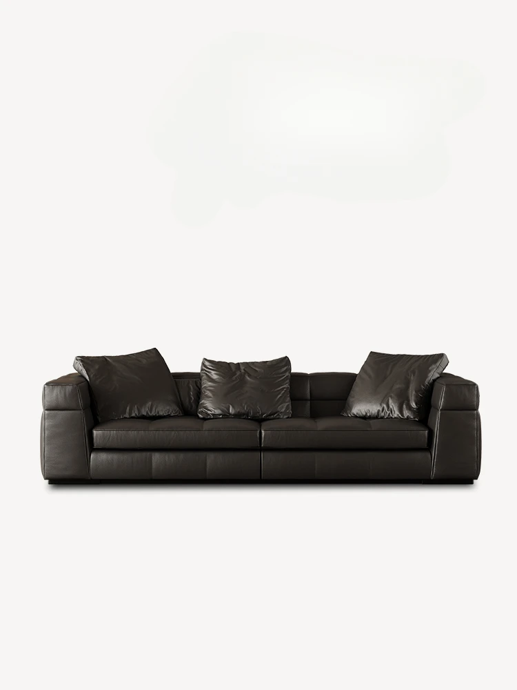 Leather sofa first layer cowhide living room modern straight row leather sofa French retro