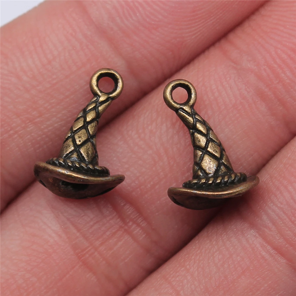 WYSIWYG 10pcs 15x10mm Vintage Clown Hat Charms Witch Hat Charm For Jewelry Making Antique Bronze Color Wizard Hat Charms