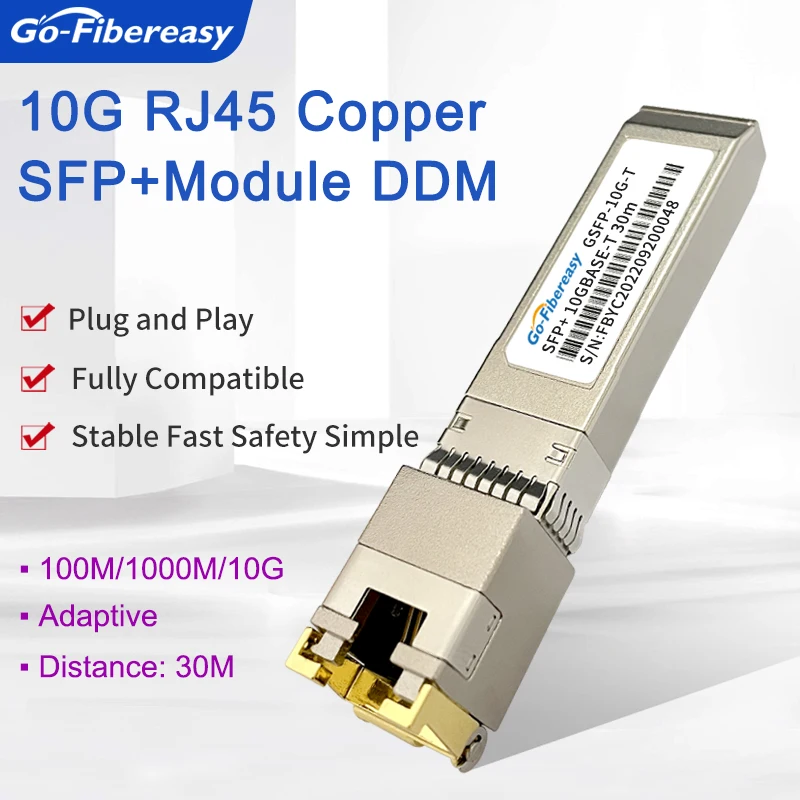 Moduł nadawczo-odbiorczy 10Gb SFP na RJ45 SFP-10G-T 10GBase-TX RJ45 miedź 30m dla przełącznika światłowodowego Cisco/Mikrotik/Netgear/TP-Link