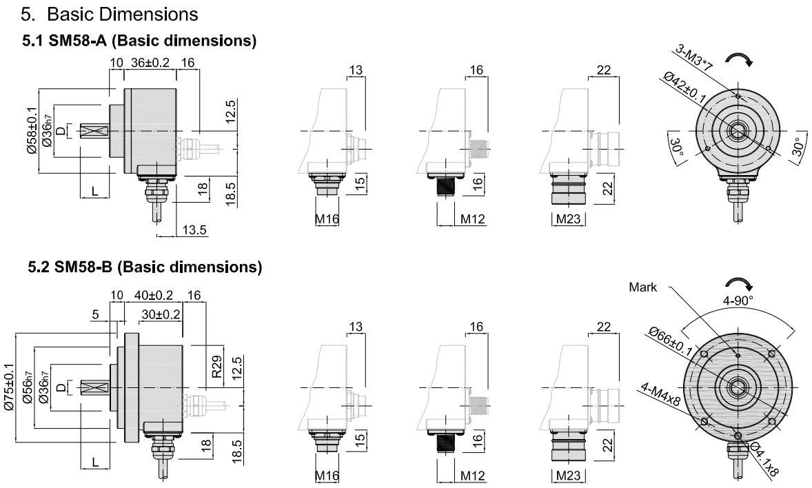 Codificador absoluto Hengxiang SM58 16 bits 17 bits 24 bits Codificador absoluto multivoltas para precisão