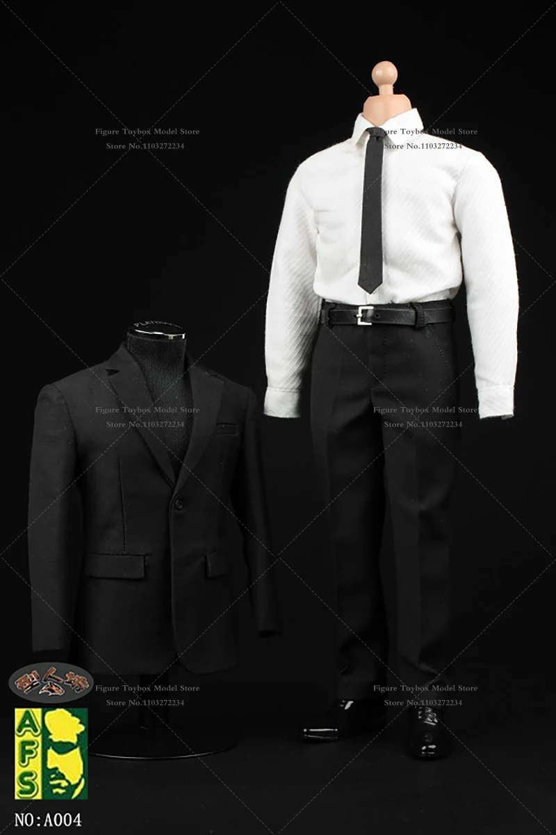 Afs a004 1/6 homem soldado preto branco camisa terno calças conjunto de roupas acessórios brinquedos para 12 "figura ação masculina corpo diy decoração