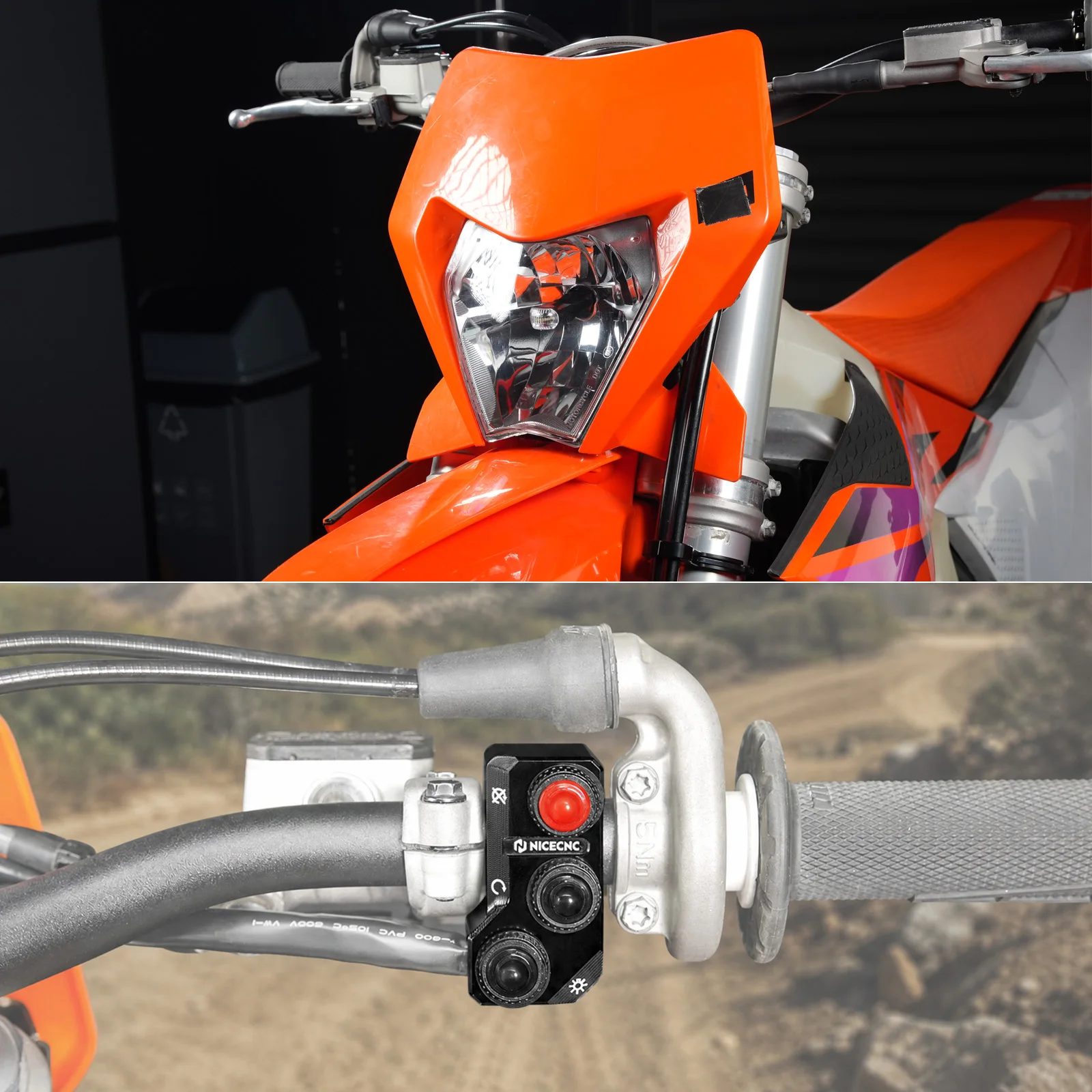 NICECNC For KTM EXC 300 2024-2027 Start Kill Headlight Switch & Rally Headlight Kit For KTM EXC-F 350 XC-W 250 XC-W 500 XC-F 450