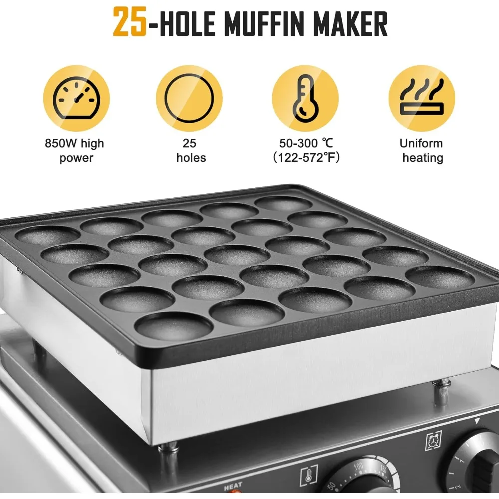 Mini Dutch Pancakes Maker Machine, 25Pcs 850W Commercial Electric Waffle Machine Non-stick Dorayaki Maker