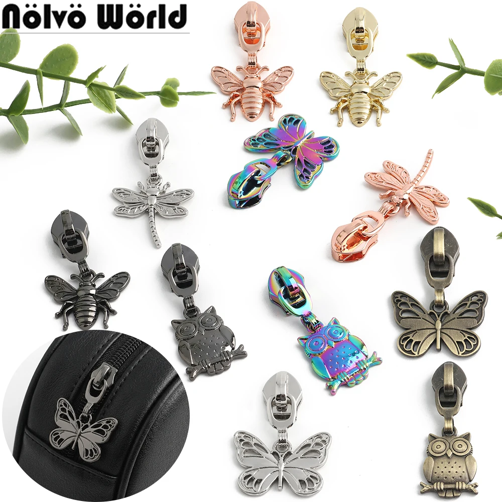

20/50/100PCS Butterfly/Owl/Dragonfly/Bee Shape 5# Nylon Zipper Heads For DIY Sewing Clothes Coat Bags Purse Backpack Accessories