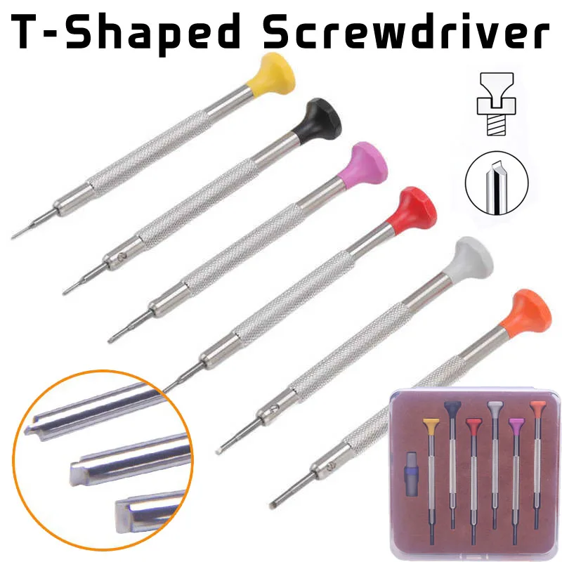 6pcs/lot Anti-Slip Watch Screwdriver 0.8-1.8mm High End T Type Watch Movement Screwdriver Tools Kit Watch Repair Tool