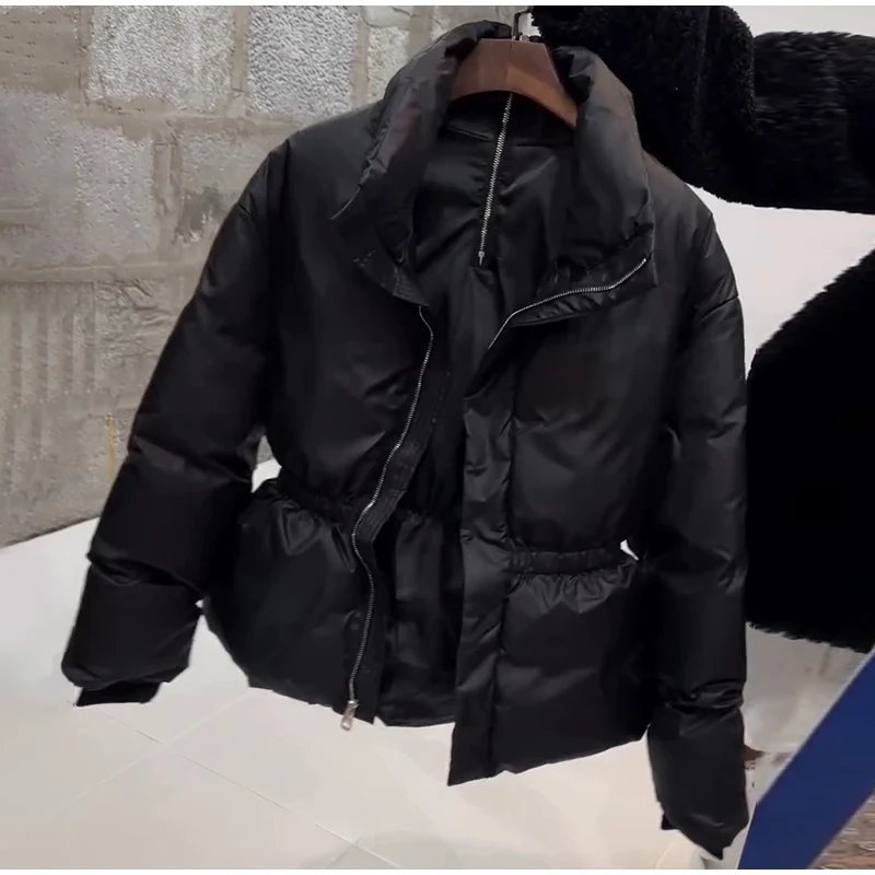 Elegant Cotton Warm Women's Jacket Autumn Winter Loose Full Sleeve Zipper Stand Collar Thicken Coats 2026 Waist Outwear Lady