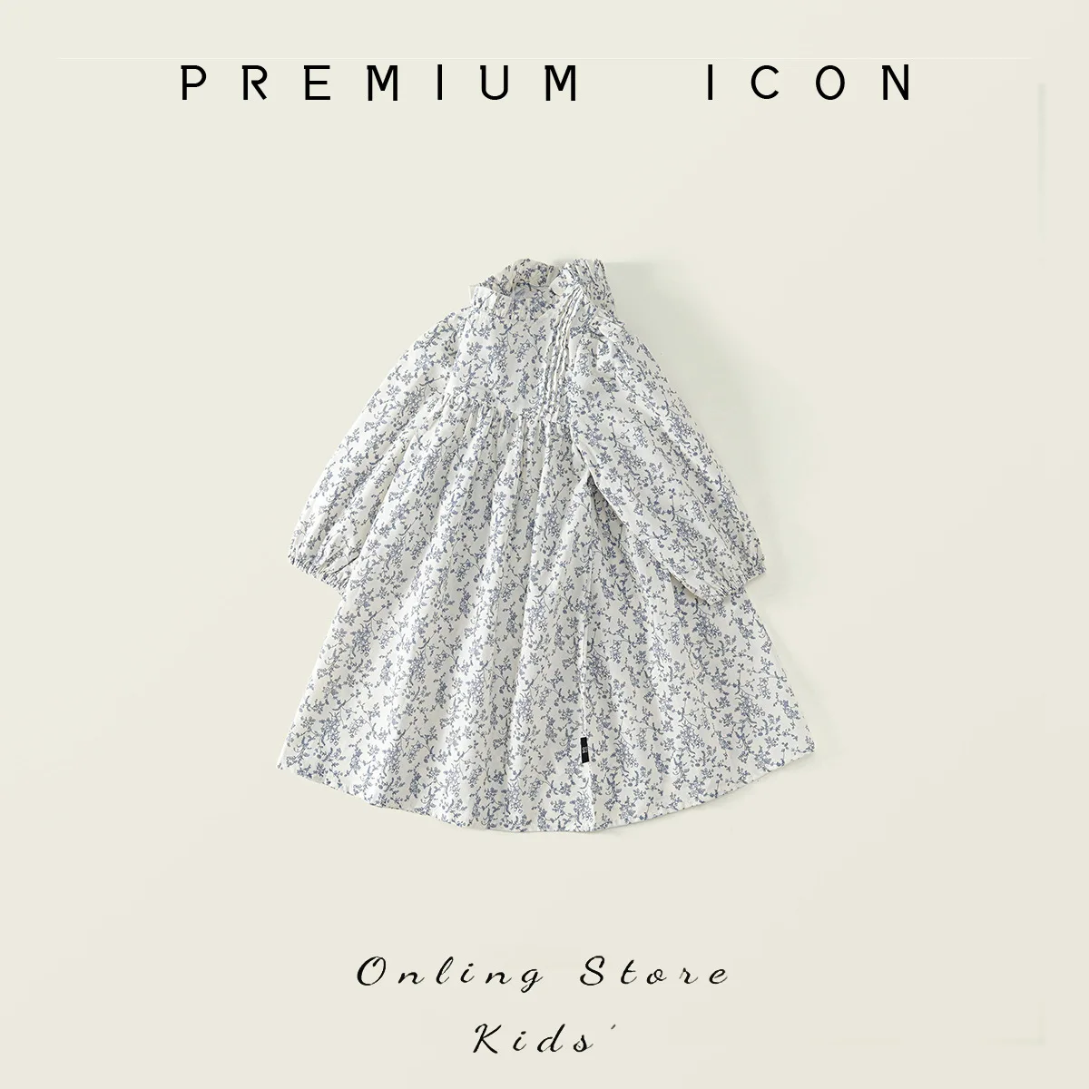 Korean Version Girls' Dress 2025 Autumn Style Dress Girls' Small Stand Up Collar Floral Large Swing Long Sleeved Princess Dress