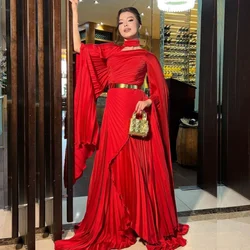 Customized Fashion Classic Jersey Pleat Draped Ruched A-line High Collar Long Dresses Bespoke Occasion Dresses Modern Style