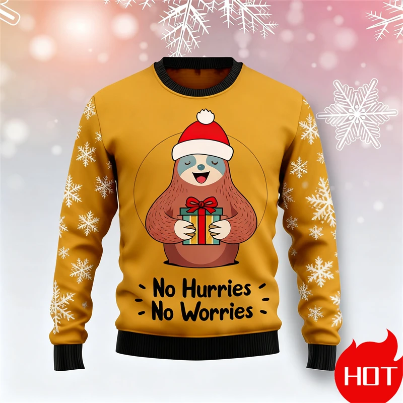 2026 New Christmas Ugly Sweatshirt Cartoon Anime Sloth 3D Printed Men's And Women's Pullover New Fashionable Couple Sweatshirt