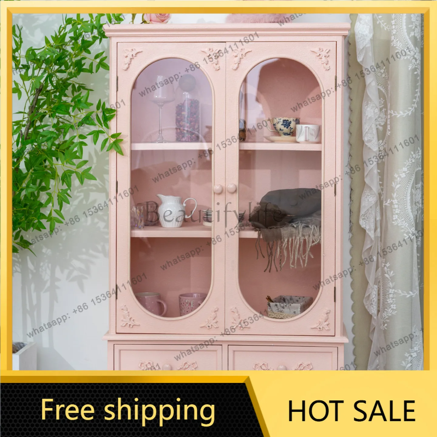 PJ French retro locker double door cream style dining side against the wall high cabinet