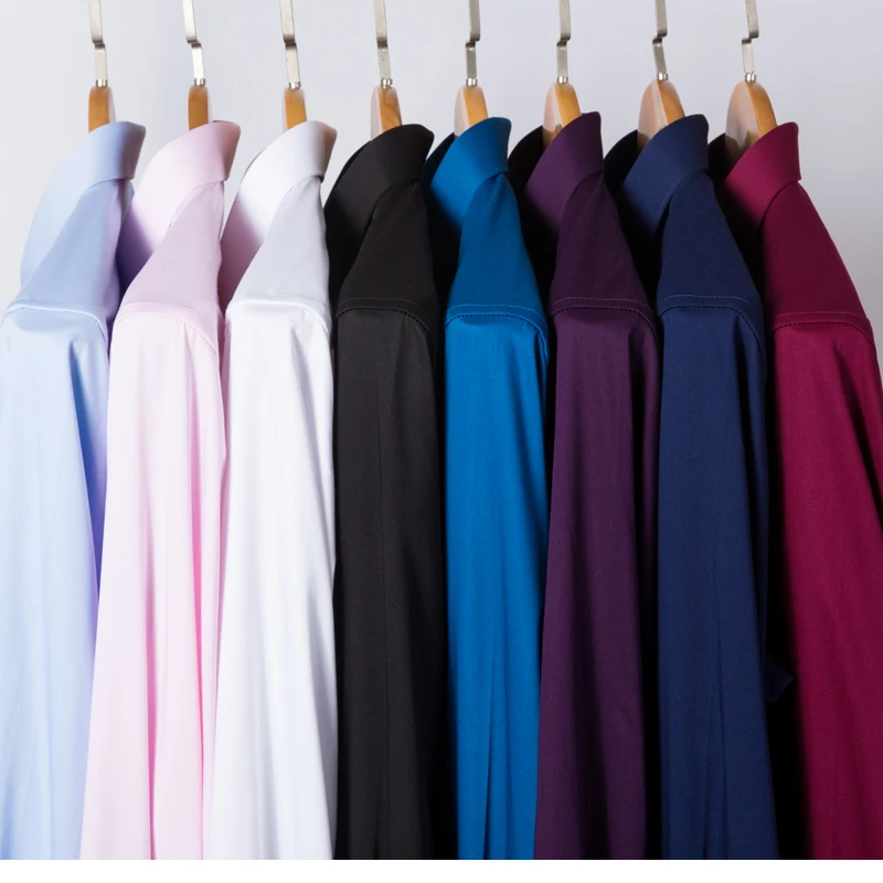 8X camisa de estilo francés para hombre, ajustada, de manga larga, formal de negocios, fibra de bambú, talla grande, color sólido, vestido formal para hombre, gemelos