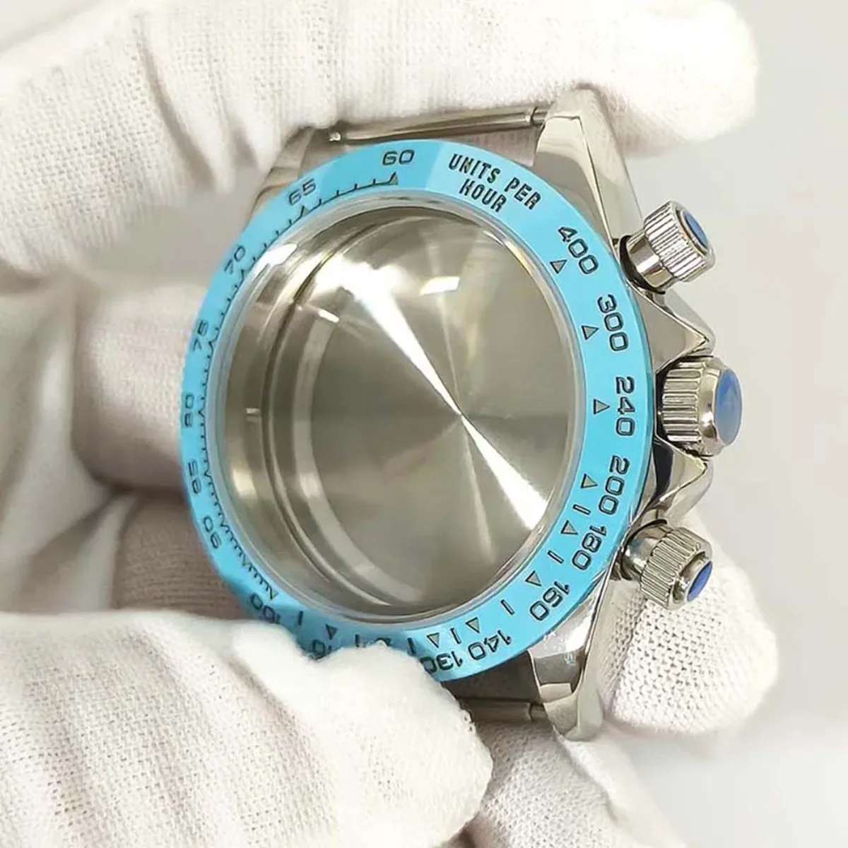 New 39MM Watch Case for VK63 Quartz Movement Blue Ceramic Bezel Sapphire Glass 316 Stainless Steel Case Watch Diy Accessories