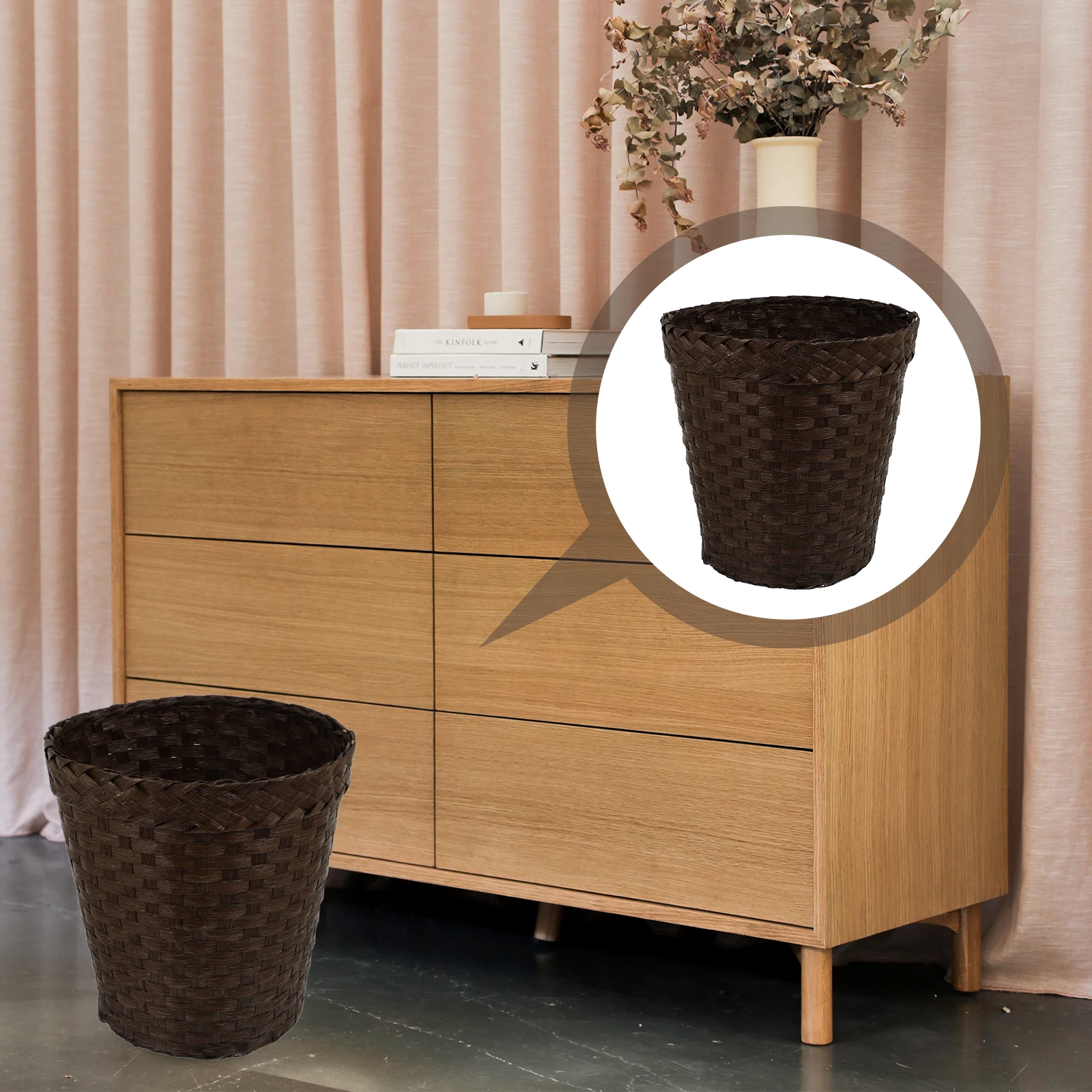 1Pcs Home Trash Can Creative Organizing Basket for Kitchen Bathroom Office Style Woven Waste Holder Simple Decorative